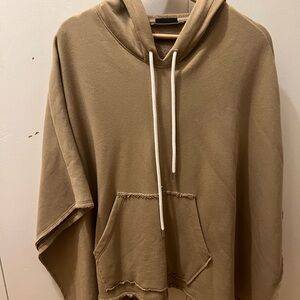 Tan Hooded Poncho with Front Pocket